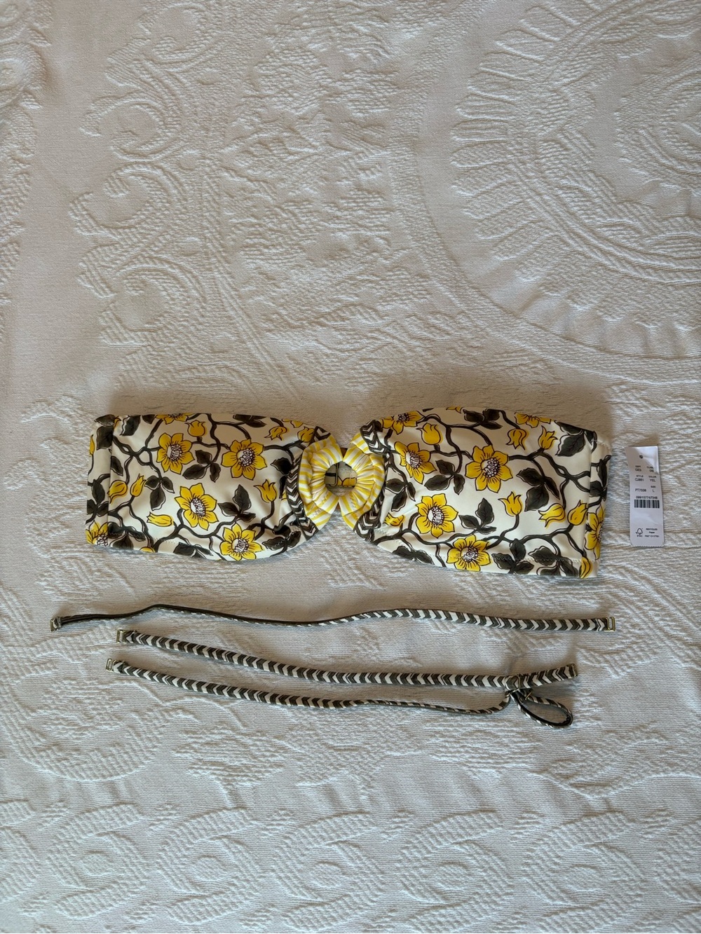 J. Crew Ring Bandeau Yellow Floral Bandeau Bikini Top, Daffodil Daze Print, NWT